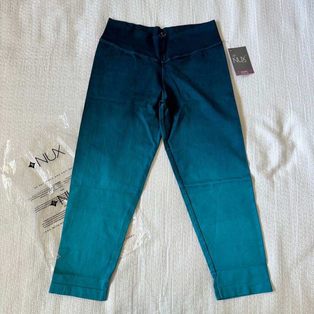 NWT NUX V Crop Pant Teal Blue Ombre Scuba XL Yoga Leggings Pilates Aesthetic